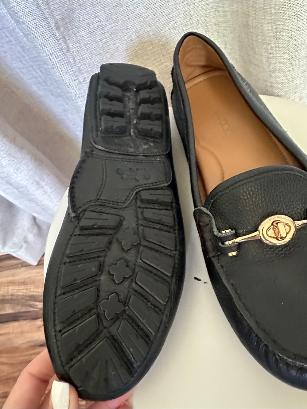 Coach Black Leather Arlene Driving Loafers with Gold Accent - Picture 5 of 7